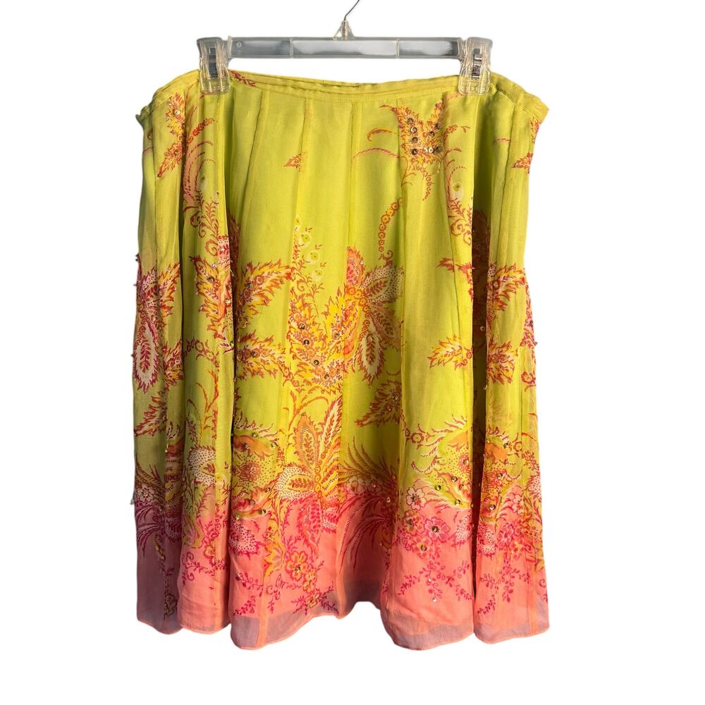 ECI New‎ York Lime Green Floral Beaded Skirt Size 14W Boho